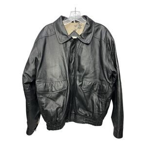 Burks Bay Jacket Mens Large Black Leather Full Zip Bomber Biker Riding